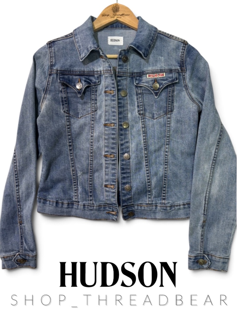EUC [Hudson] Light Blue Denim Button Down Distressed Jean Jacket | Small Medium